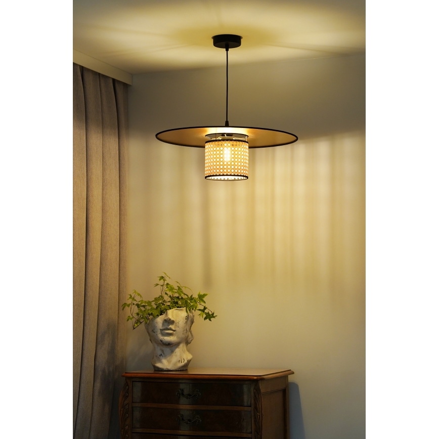 Duolla - Żyrandol na lince TOKYO RATTAN 1xE27/15W/230V śr. 50 cm złoty/rattan