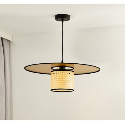 Duolla - Żyrandol na lince TOKYO RATTAN 1xE27/15W/230V śr. 50 cm złoty/rattan