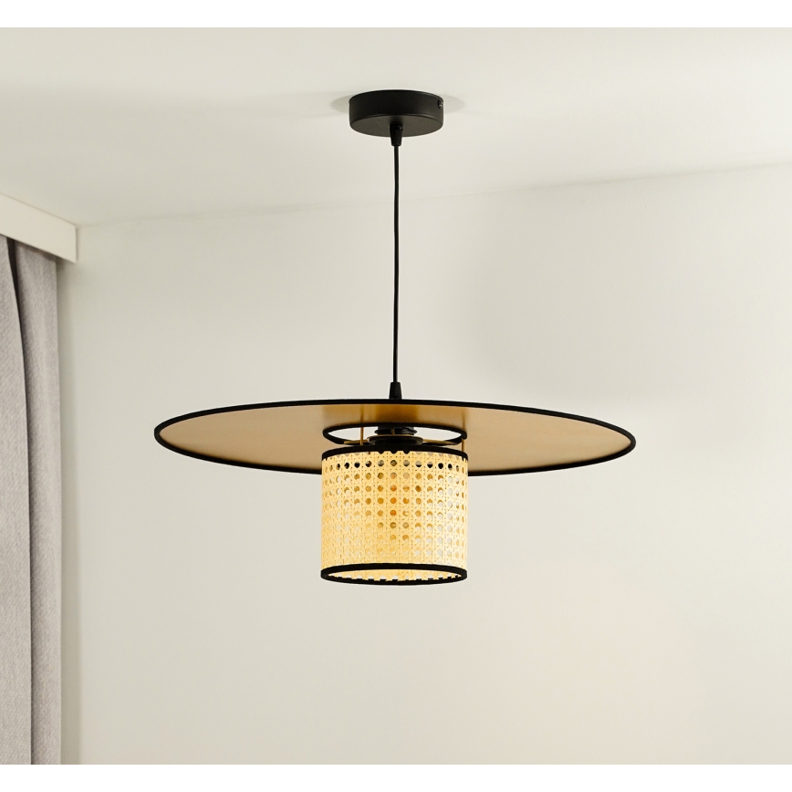 Duolla - Żyrandol na lince TOKYO RATTAN 1xE27/15W/230V śr. 50 cm złoty/rattan