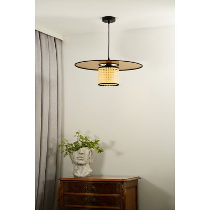 Duolla - Żyrandol na lince TOKYO RATTAN 1xE27/15W/230V śr. 50 cm złoty/rattan
