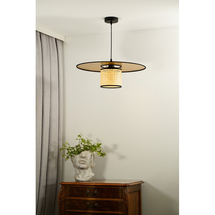 Duolla - Żyrandol na lince TOKYO RATTAN 1xE27/15W/230V śr. 50 cm złoty/rattan