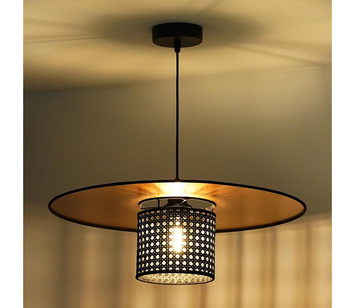 - Żyrandol na lince TOKYO RATTAN 1xE27/15W/230V śr. 50 cm złoty/czarny