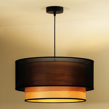 Duolla - Żyrandol na lince WOOD BOHO 1xE27/15W/230V śr. 45 cm czarny/beżowy