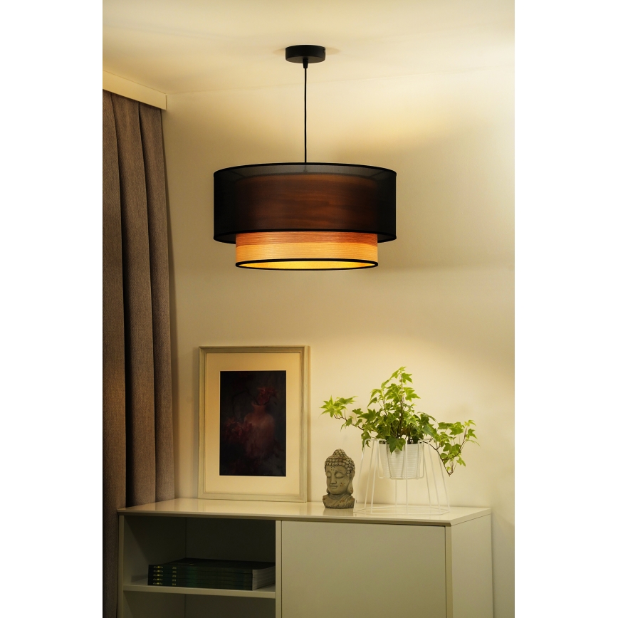 Duolla - Żyrandol na lince WOOD BOHO 1xE27/15W/230V śr. 45 cm czarny/beżowy