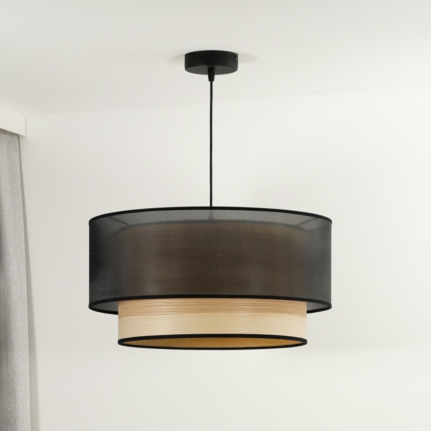 Duolla - Żyrandol na lince WOOD BOHO 1xE27/15W/230V śr. 45 cm czarny/beżowy