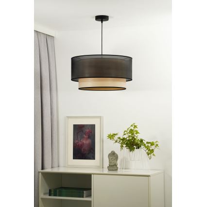 Duolla - Żyrandol na lince WOOD BOHO 1xE27/15W/230V śr. 45 cm czarny/beżowy