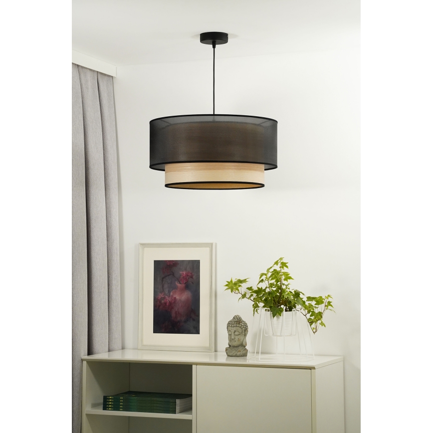 Duolla - Żyrandol na lince WOOD BOHO 1xE27/15W/230V śr. 45 cm czarny/beżowy