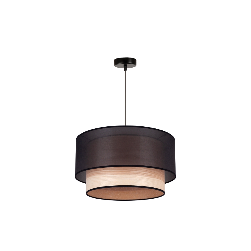 Duolla - Żyrandol na lince WOOD BOHO 1xE27/15W/230V śr. 45 cm czarny/beżowy