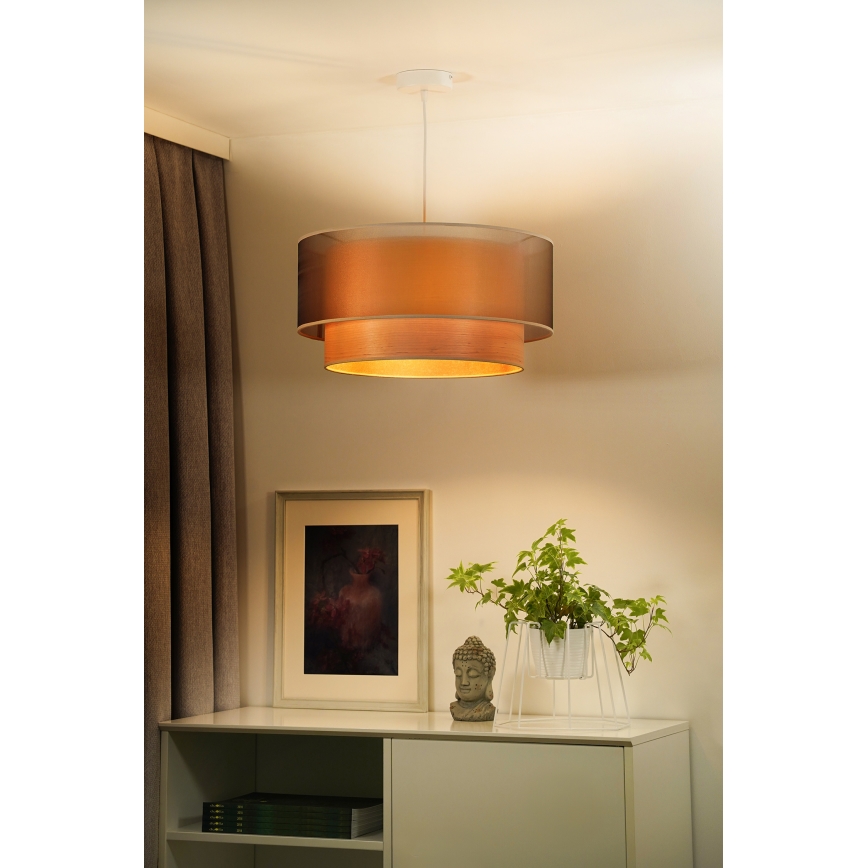 Duolla - Żyrandol na lince WOOD BOHO 1xE27/15W/230V śr. 45 cm miedziany/beżowy