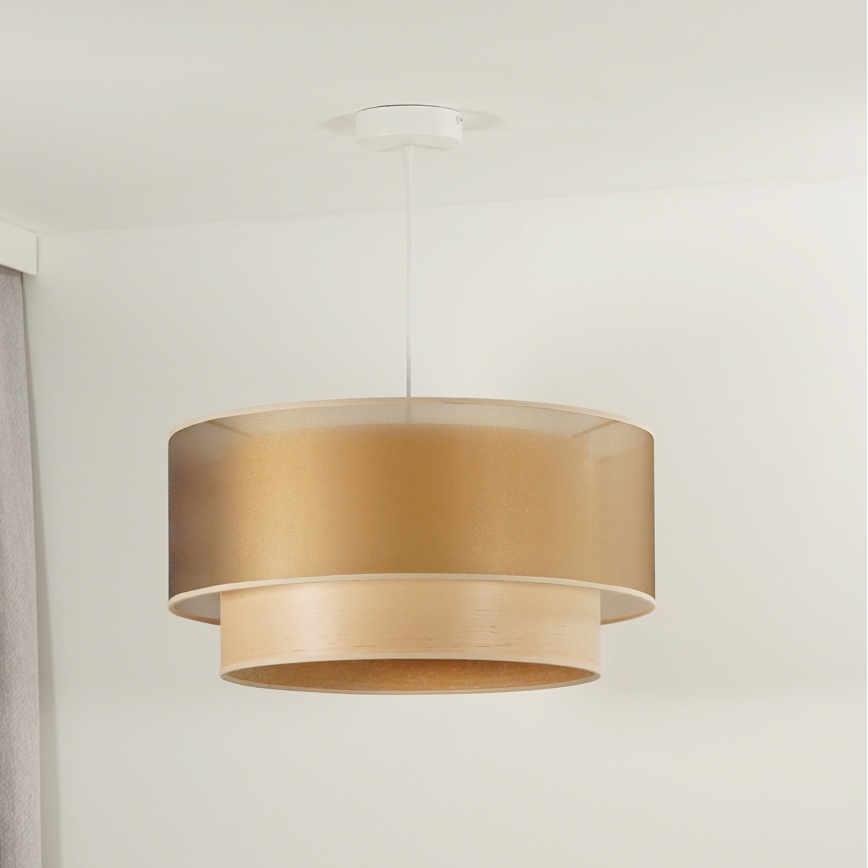 Duolla - Żyrandol na lince WOOD BOHO 1xE27/15W/230V śr. 45 cm miedziany/beżowy