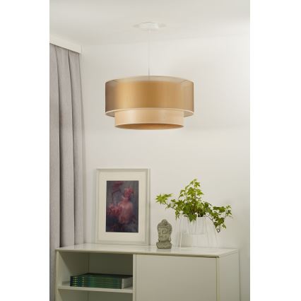 Duolla - Żyrandol na lince WOOD BOHO 1xE27/15W/230V śr. 45 cm miedziany/beżowy