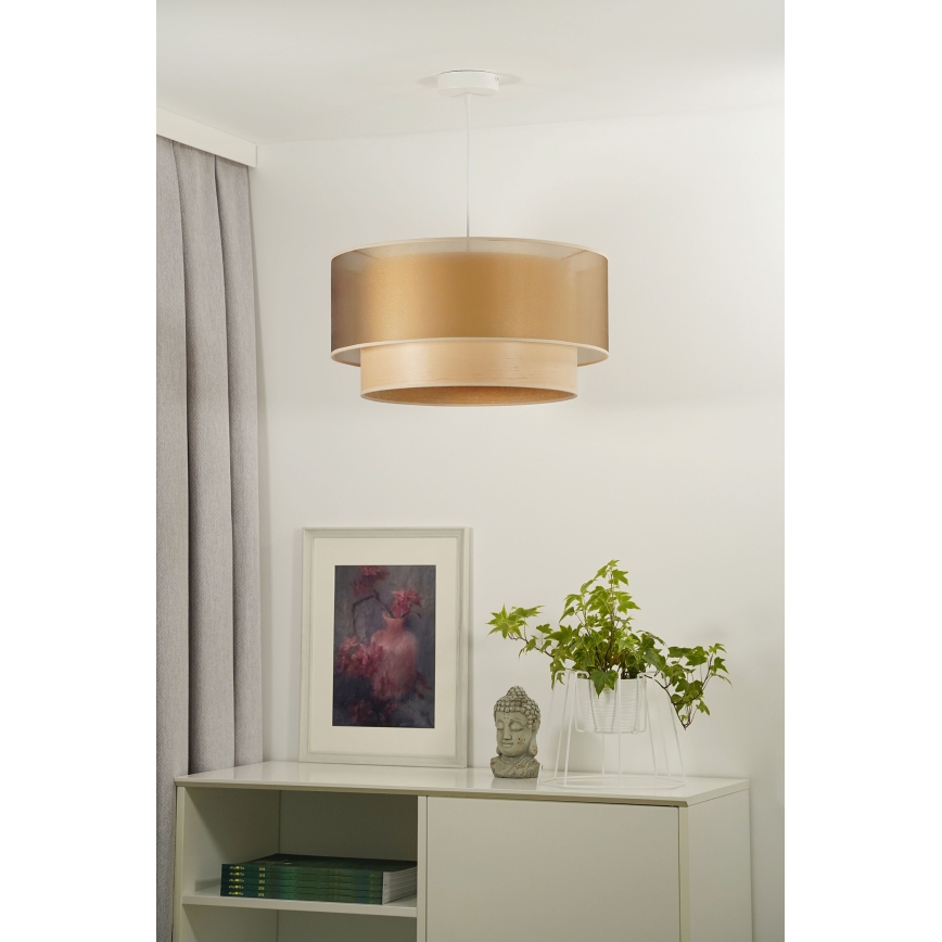 Duolla - Żyrandol na lince WOOD BOHO 1xE27/15W/230V śr. 45 cm miedziany/beżowy