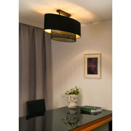 Duolla - Żyrandol natynkowy DOUBLE OVAL RATTAN 2xE27/15W/230V czarny/rattan