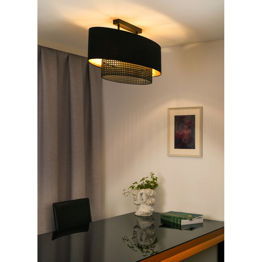 Duolla - Żyrandol natynkowy DOUBLE OVAL RATTAN 2xE27/15W/230V czarny/rattan