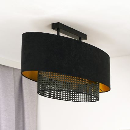 Duolla - Żyrandol natynkowy DOUBLE OVAL RATTAN 2xE27/15W/230V czarny/rattan