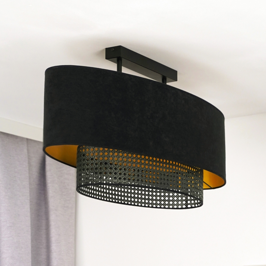 Duolla - Żyrandol natynkowy DOUBLE OVAL RATTAN 2xE27/15W/230V czarny/rattan