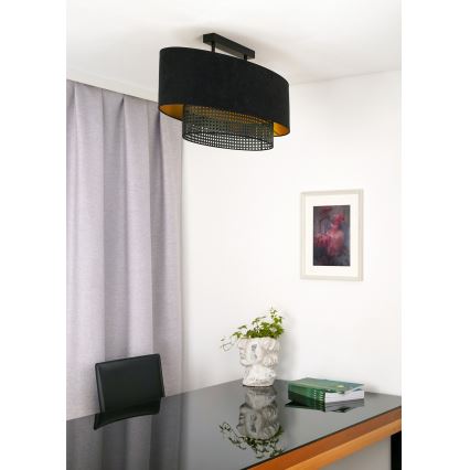 Duolla - Żyrandol natynkowy DOUBLE OVAL RATTAN 2xE27/15W/230V czarny/rattan