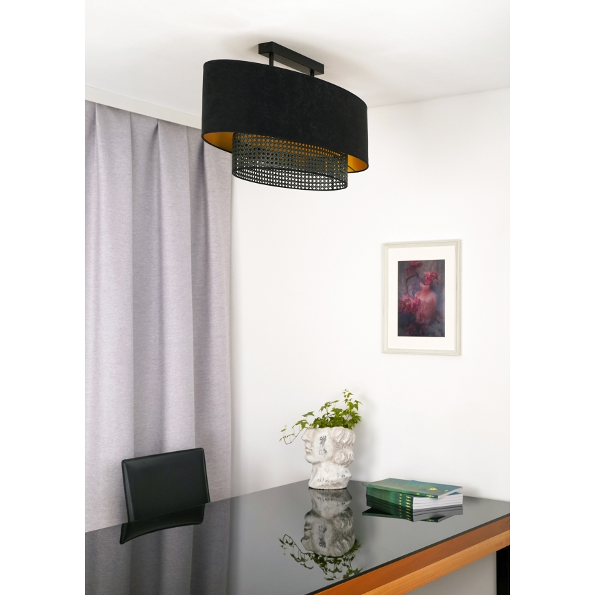Duolla - Żyrandol natynkowy DOUBLE OVAL RATTAN 2xE27/15W/230V czarny/rattan