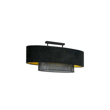 Duolla - Żyrandol natynkowy DOUBLE OVAL RATTAN 2xE27/15W/230V czarny/rattan