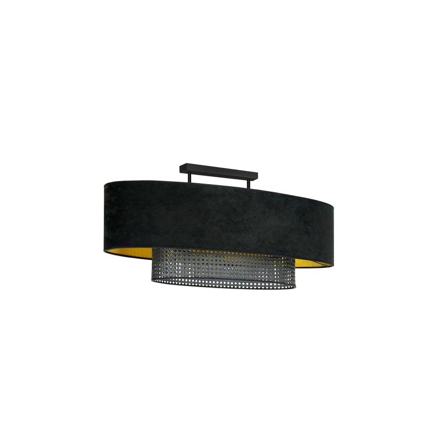 Duolla - Żyrandol natynkowy DOUBLE OVAL RATTAN 2xE27/15W/230V czarny/rattan