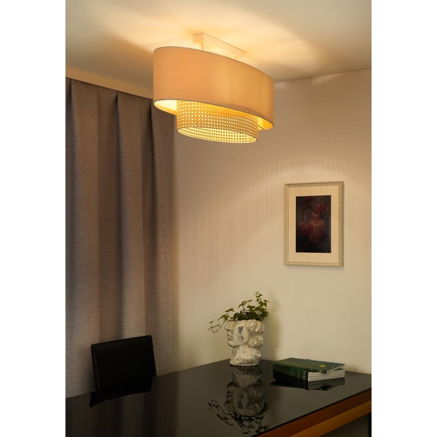 Duolla - Żyrandol natynkowy DOUBLE OVAL RATTAN 2xE27/15W/230V kremowy/rattan