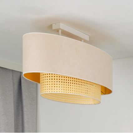 Duolla - Żyrandol natynkowy DOUBLE OVAL RATTAN 2xE27/15W/230V kremowy/rattan