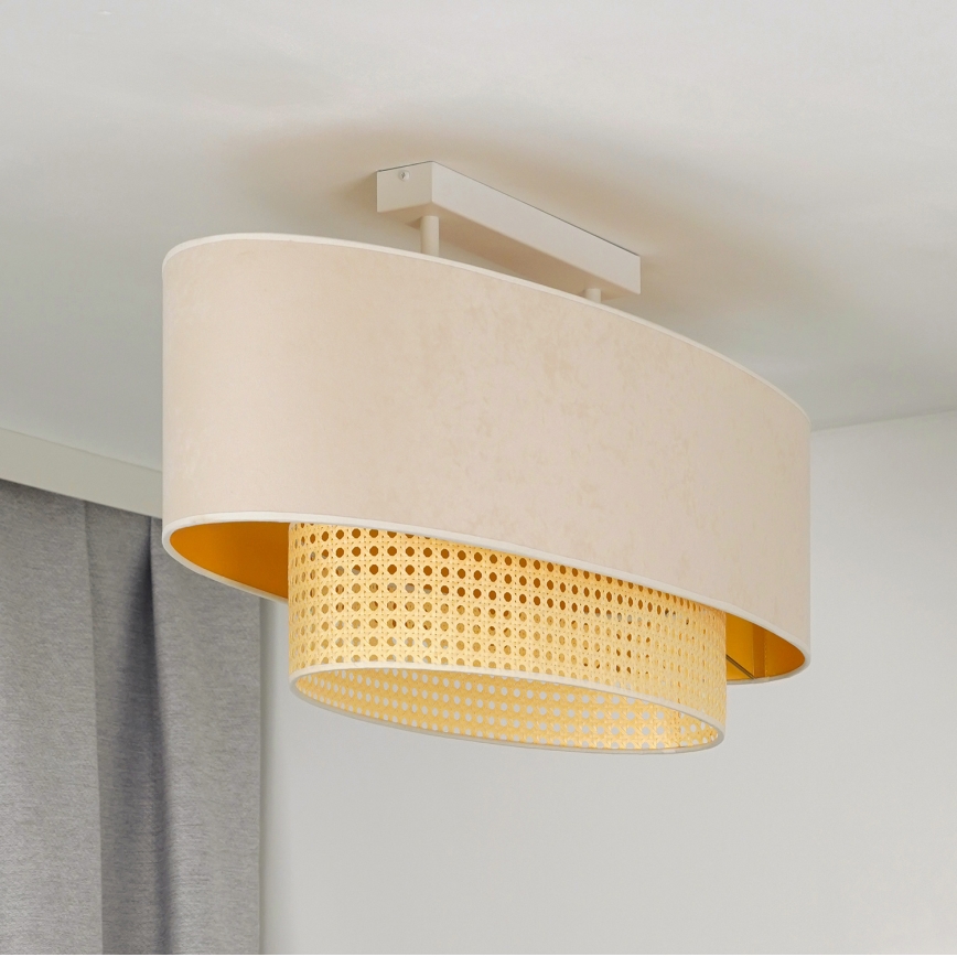 Duolla - Żyrandol natynkowy DOUBLE OVAL RATTAN 2xE27/15W/230V kremowy/rattan