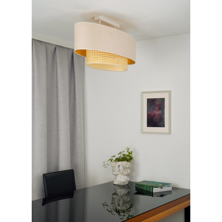 Duolla - Żyrandol natynkowy DOUBLE OVAL RATTAN 2xE27/15W/230V kremowy/rattan