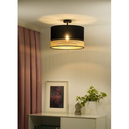 Duolla - Żyrandol natynkowy DOUBLE RATTAN 1xE27/15W/230V śr. 40 cm czarny/beżowy