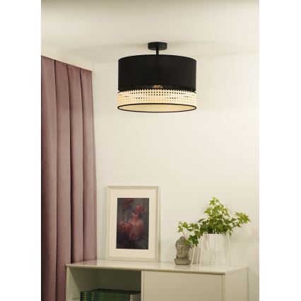 Duolla - Żyrandol natynkowy DOUBLE RATTAN 1xE27/15W/230V śr. 40 cm czarny/beżowy
