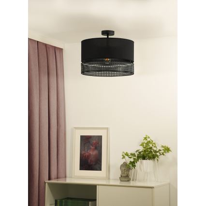 Duolla - Żyrandol natynkowy DOUBLE RATTAN 1xE27/15W/230V śr. 40 cm czarny