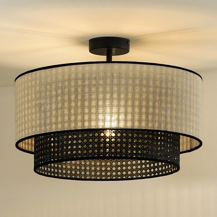 Duolla - Żyrandol natynkowy RATTAN YUTE 1xE27/15W/230V śr. 45 cm kremowy/czarny