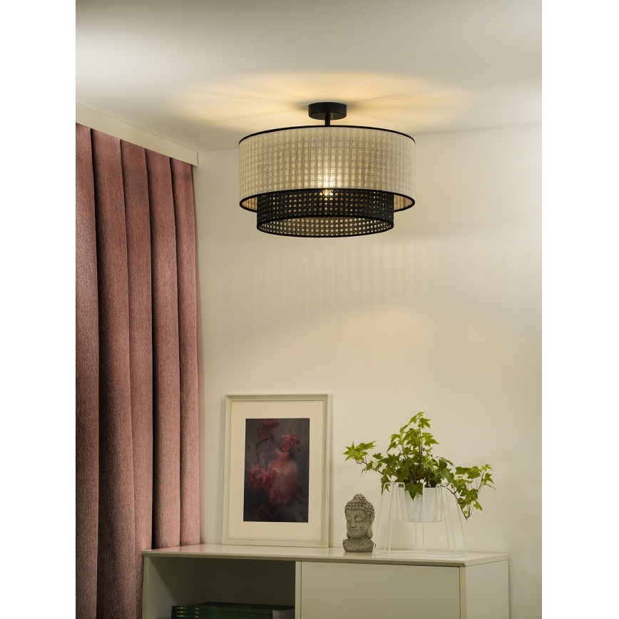 Duolla - Żyrandol natynkowy RATTAN YUTE 1xE27/15W/230V śr. 45 cm kremowy/czarny