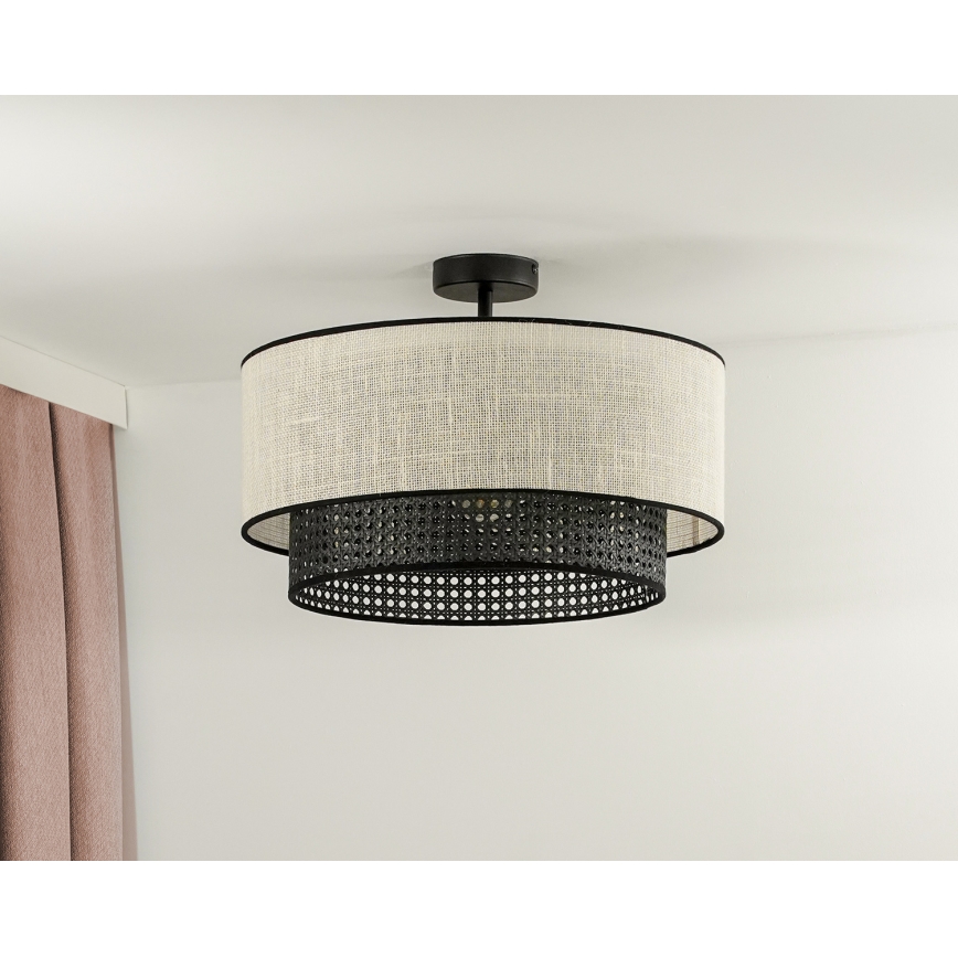 Duolla - Żyrandol natynkowy RATTAN YUTE 1xE27/15W/230V śr. 45 cm kremowy/czarny