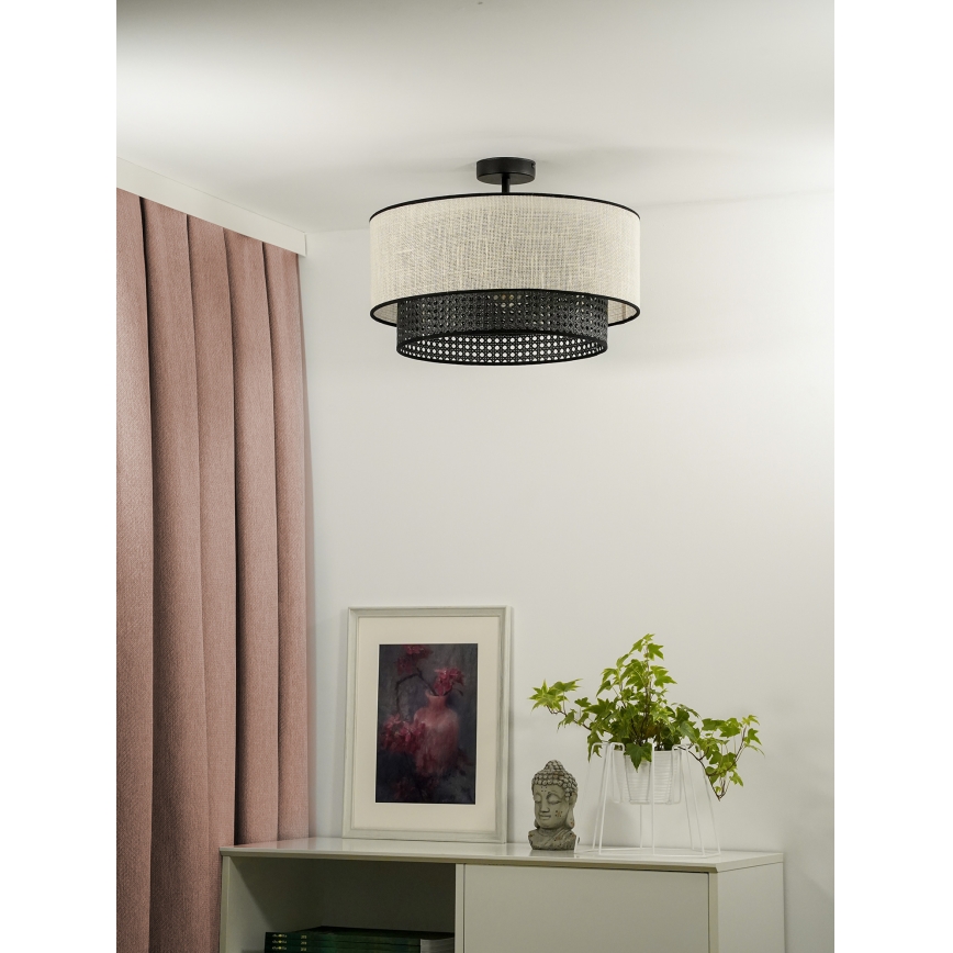 Duolla - Żyrandol natynkowy RATTAN YUTE 1xE27/15W/230V śr. 45 cm kremowy/czarny