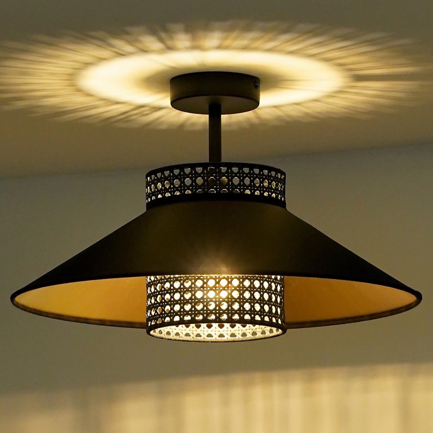 Duolla - Żyrandol natynkowy RIO RATTAN 1xE27/15W/230V śr. 45 cm czarny/złoty