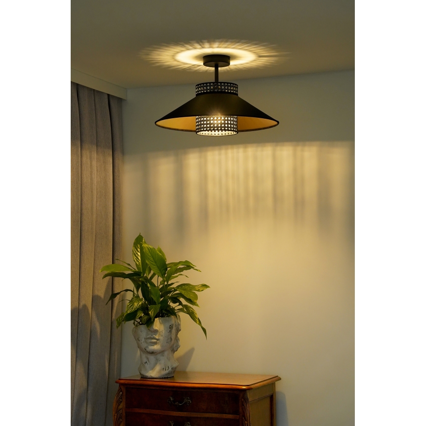 Duolla - Żyrandol natynkowy RIO RATTAN 1xE27/15W/230V śr. 45 cm czarny/złoty
