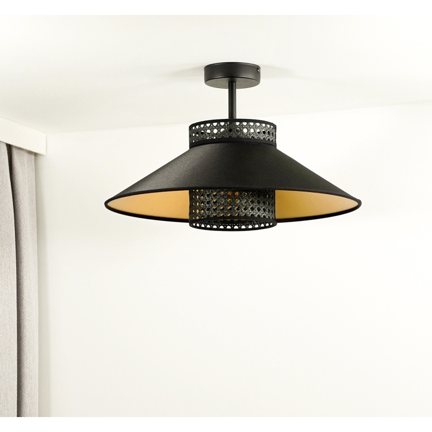 Duolla - Żyrandol natynkowy RIO RATTAN 1xE27/15W/230V śr. 45 cm czarny/złoty