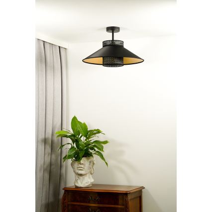 Duolla - Żyrandol natynkowy RIO RATTAN 1xE27/15W/230V śr. 45 cm czarny/złoty