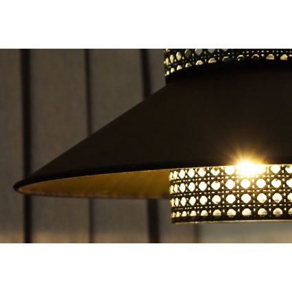 Duolla - Żyrandol natynkowy RIO RATTAN 1xE27/15W/230V śr. 45 cm czarny/złoty