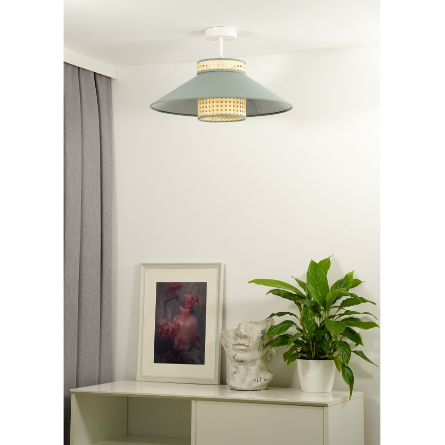 Duolla - Żyrandol natynkowy RIO RATTAN 1xE27/15W/230V śr. 45 cm zielony/rattan
