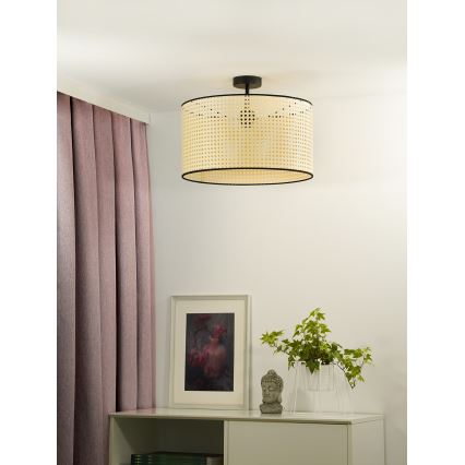 Duolla - Żyrandol natynkowy ROLLER RATTAN 1xE27/15W/230V śr. 45 cm beżowy/czarny