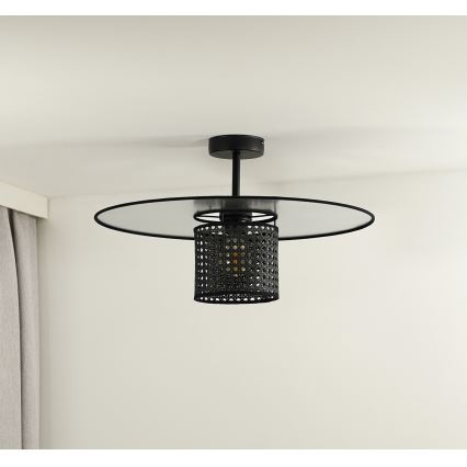 Duolla - Żyrandol natynkowy TOKYO RATTAN 1xE27/15W/230V śr. 50 cm czarny/srebrny