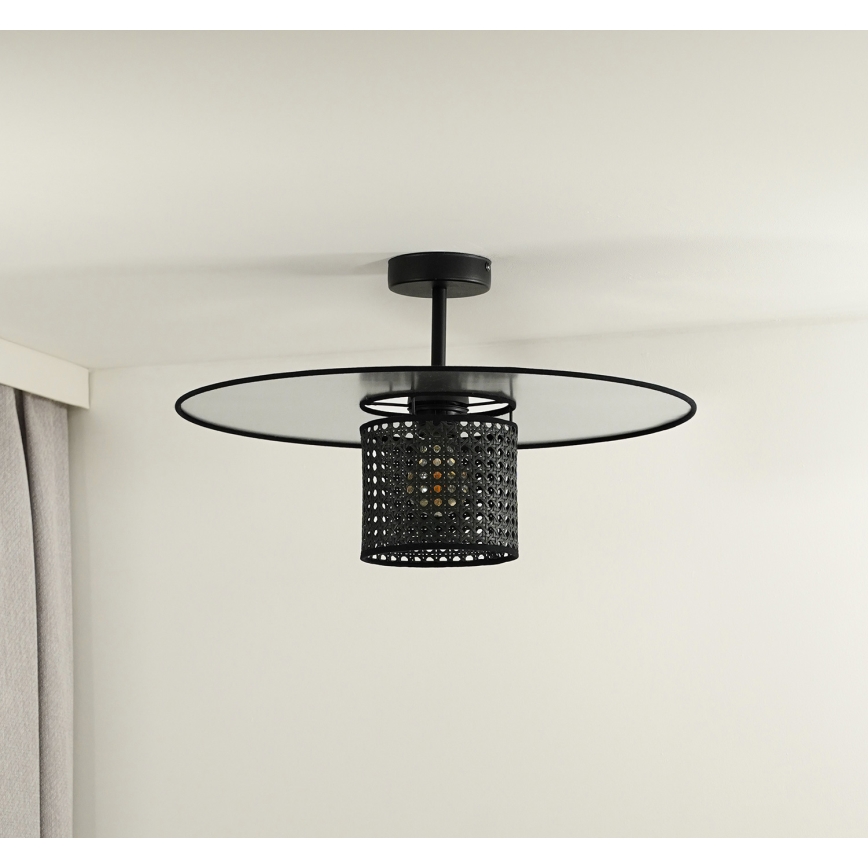 Duolla - Żyrandol natynkowy TOKYO RATTAN 1xE27/15W/230V śr. 50 cm czarny/srebrny