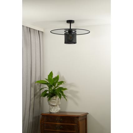 Duolla - Żyrandol natynkowy TOKYO RATTAN 1xE27/15W/230V śr. 50 cm czarny/srebrny