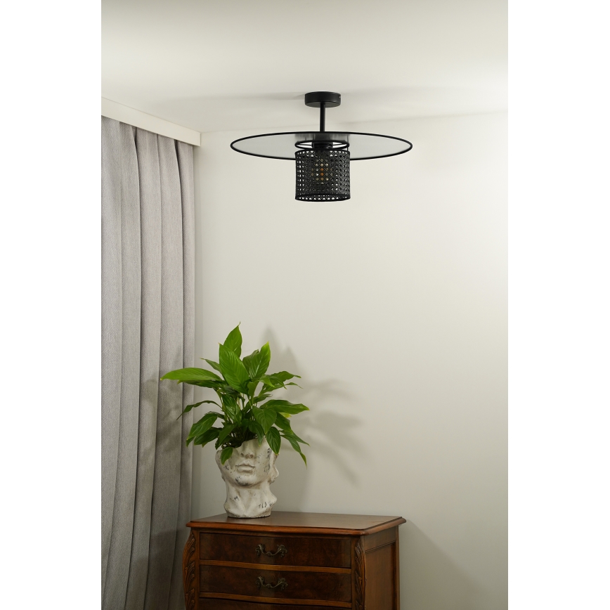 Duolla - Żyrandol natynkowy TOKYO RATTAN 1xE27/15W/230V śr. 50 cm czarny/srebrny