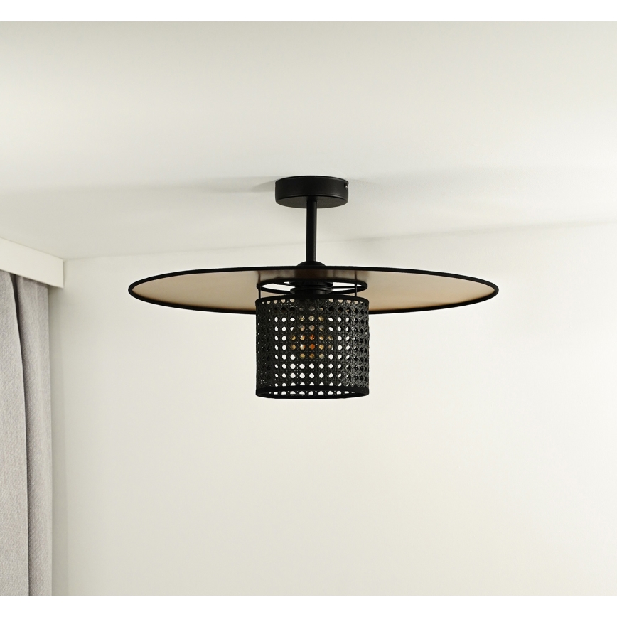 Duolla - Żyrandol natynkowy TOKYO RATTAN 1xE27/15W/230V śr. 50 cm złoty/czarny