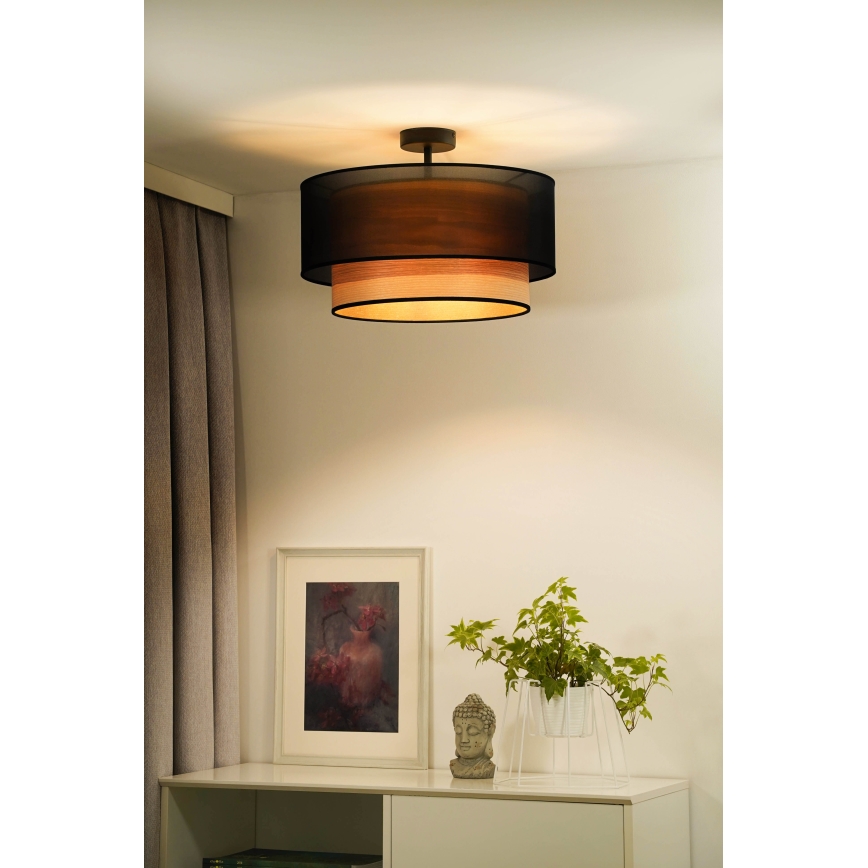 Duolla - Żyrandol natynkowy WOOD BOHO 1xE27/15W/230V śr. 45 cm czarny/beżowy