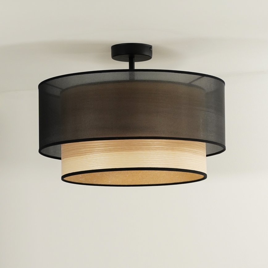 Duolla - Żyrandol natynkowy WOOD BOHO 1xE27/15W/230V śr. 45 cm czarny/beżowy