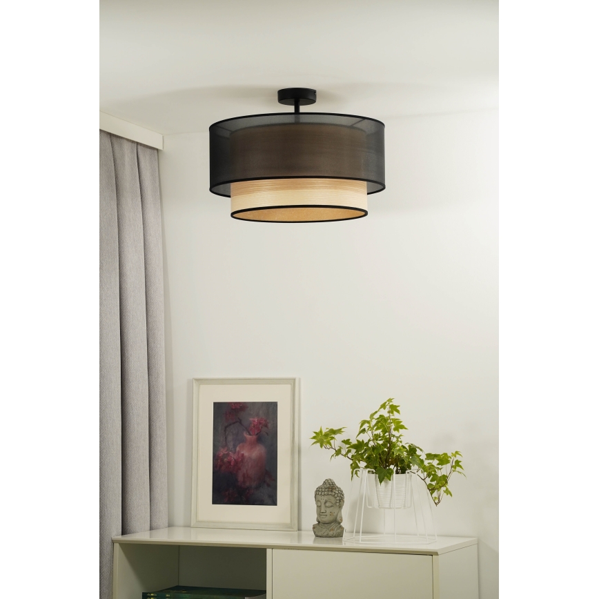 Duolla - Żyrandol natynkowy WOOD BOHO 1xE27/15W/230V śr. 45 cm czarny/beżowy